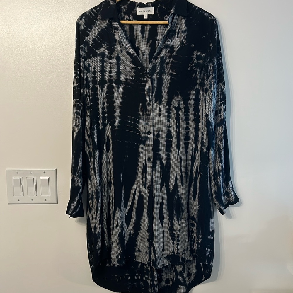 BELLA DAHL Tie Dye Button-down Tunic Shirt Dress